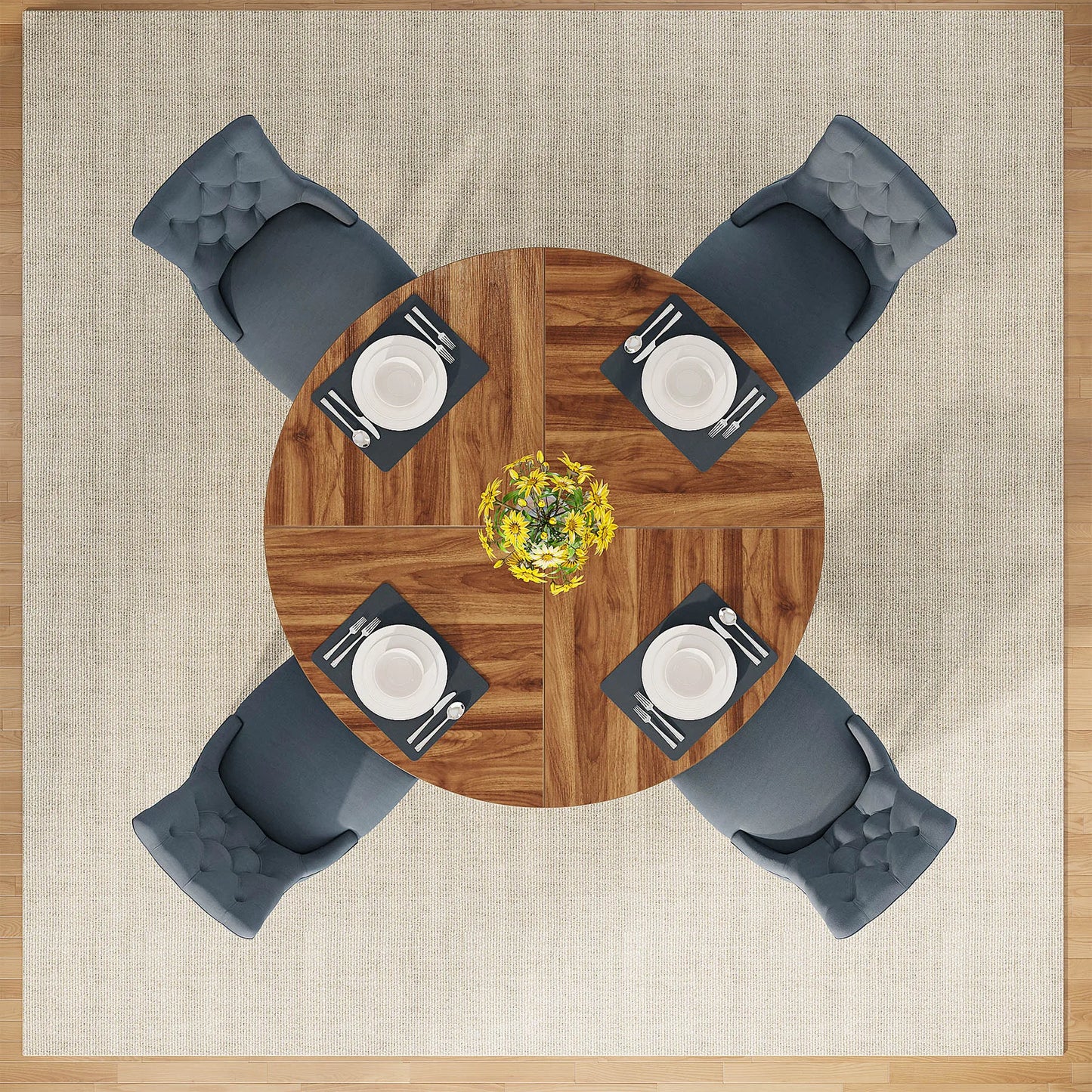 Tribesigns Round Dining Table for Four Farmhouse Kitchen Dining Room