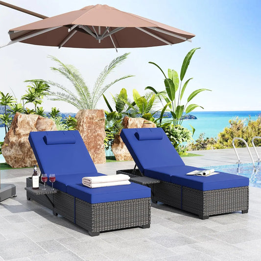 HUANZHUANG Outdoor Wicker Chaise Lounge Chairs Set of 2