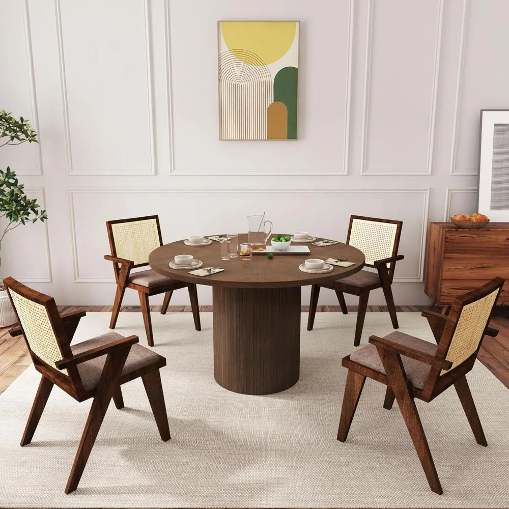 RBXC Fluted Round Dining Table Farmhouse Wood Kitchen