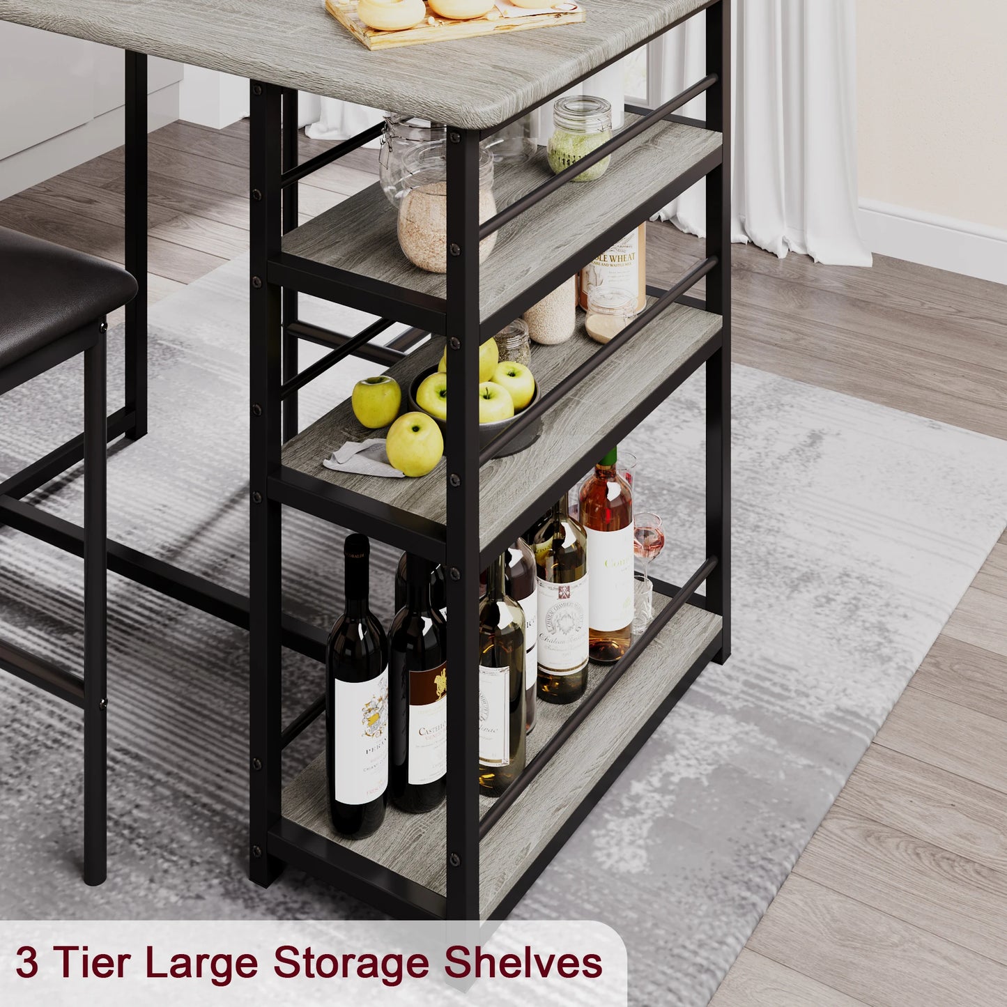 HobbyLane 3 Piece Dining Table Set With 3 Tier Shelves