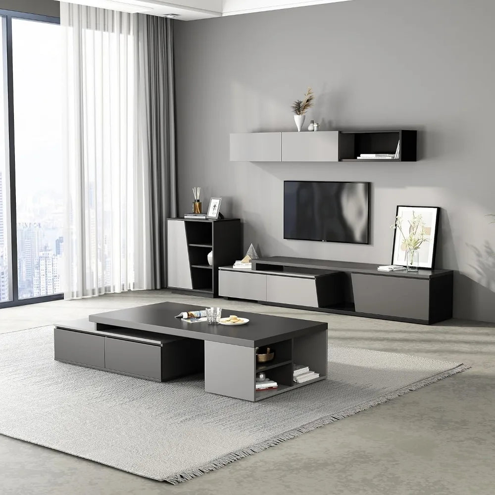 TROEC Extendable Modern Coffee Table With Storage Drawers