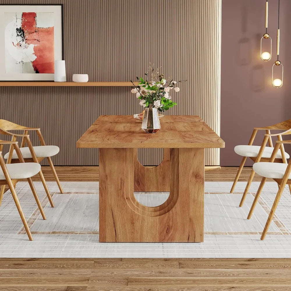 RBXC Modern Dining Table With Wood Pedestal Base For Kitchen