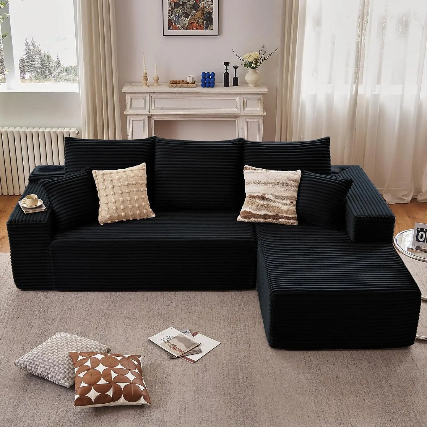 107'' Comfy Boneless L-Shaped Cloud Couch with Chaise Lounge Modern Cozy Customizable Modular Sectional  Customized