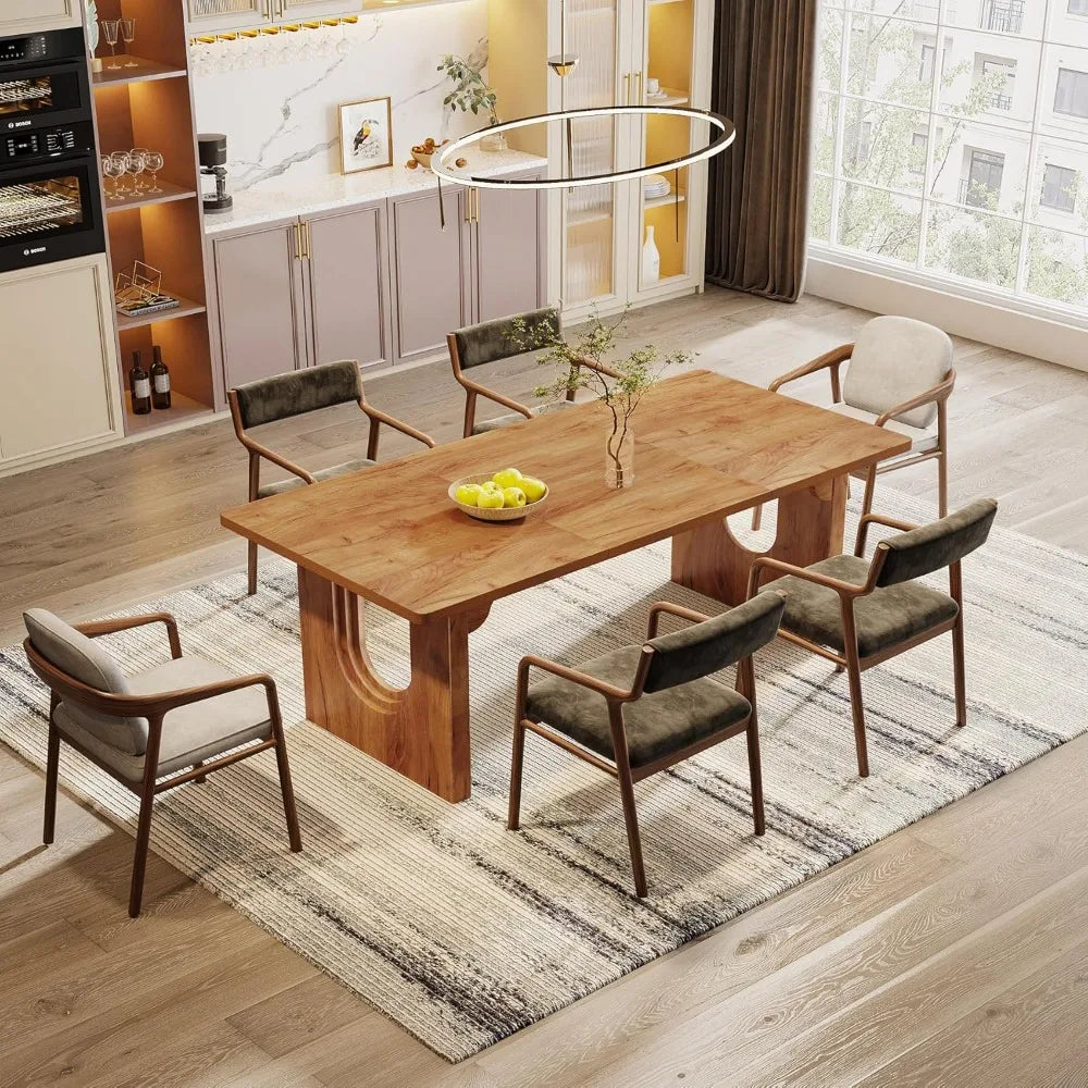 RBXC Modern Dining Table With Wood Pedestal Base For Kitchen