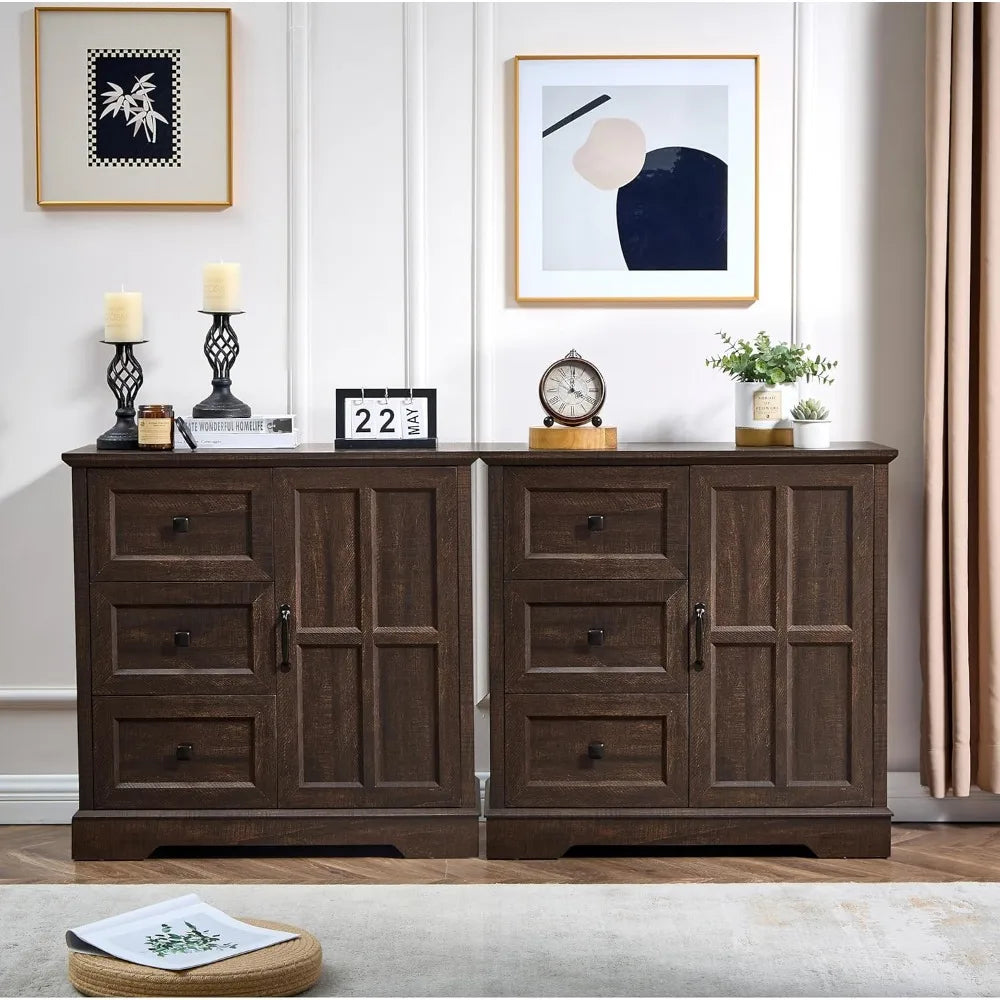 Wood Dresser With Three Plus One Drawers And Cross Door Storage