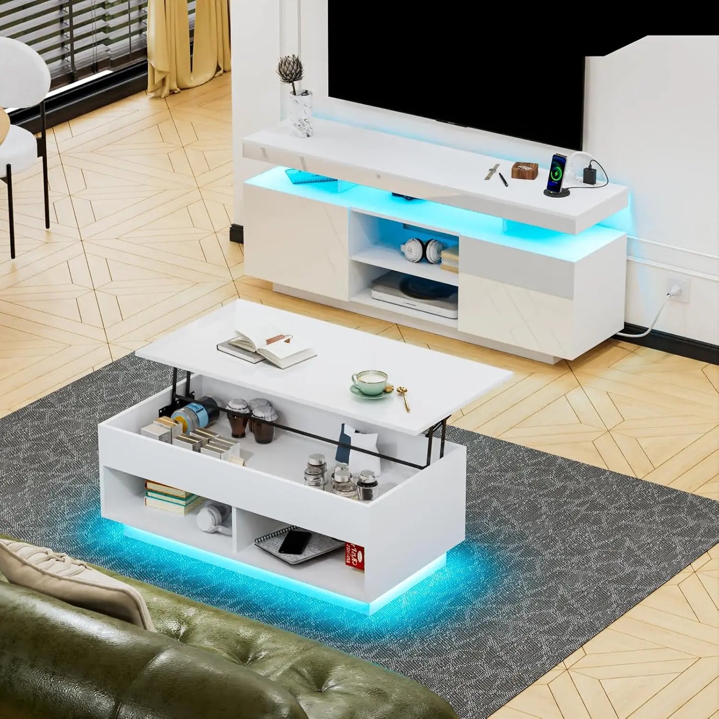 Zhuxiang LED Lift Top Coffee Table And TV Stand Set