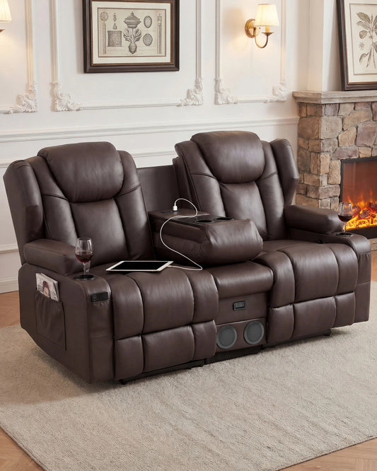Redlife Loveseat Recliner Sofa With Console USB Power Outlet