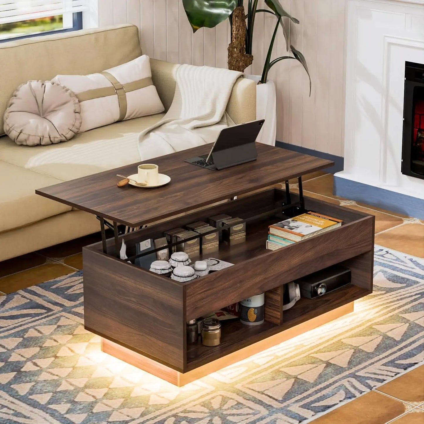 Zhuxiang LED Lift Top Coffee Table And TV Stand Set