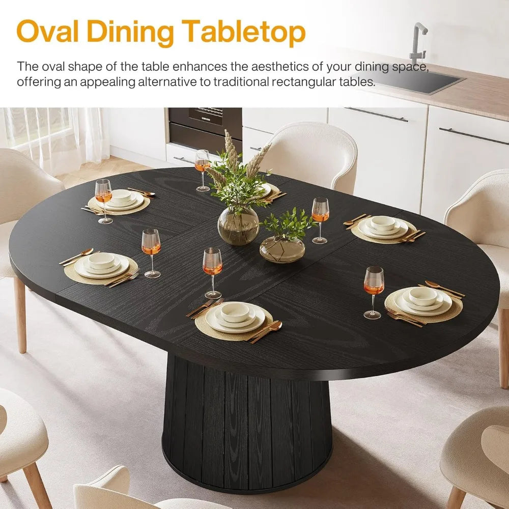 Oval Dining Table For Six With Cylindrical Pedestal