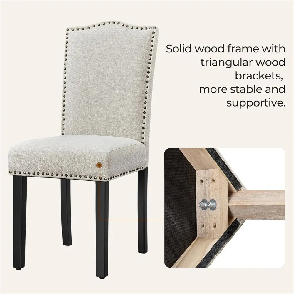 Dining Chairs Set of 2 Modern Kitchen Chairs with Fabric Upholstered Seat and Solid Wood Legs for Home Kitchen, Beige