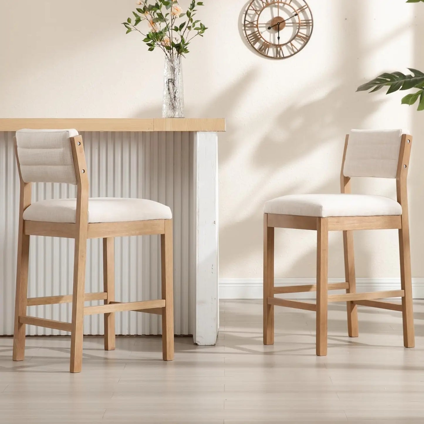 Set Of 2 Counter Height Upholstered Bar Stools With Back