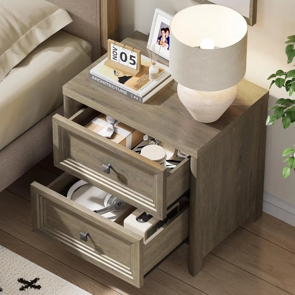 Night Stand Set of 2 Farmhouse Nightstand with 2 Drawers Storage Bed Side Table End Table with Metal Knob Large Mid, Customized