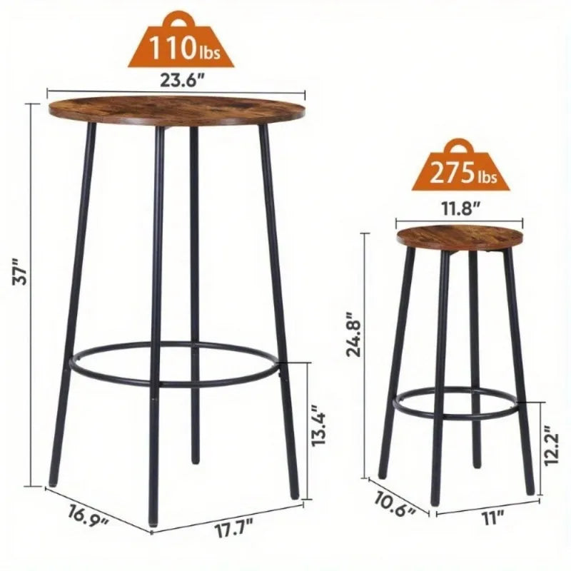 Round Bistro Counter Height Dining Table Set With Stools