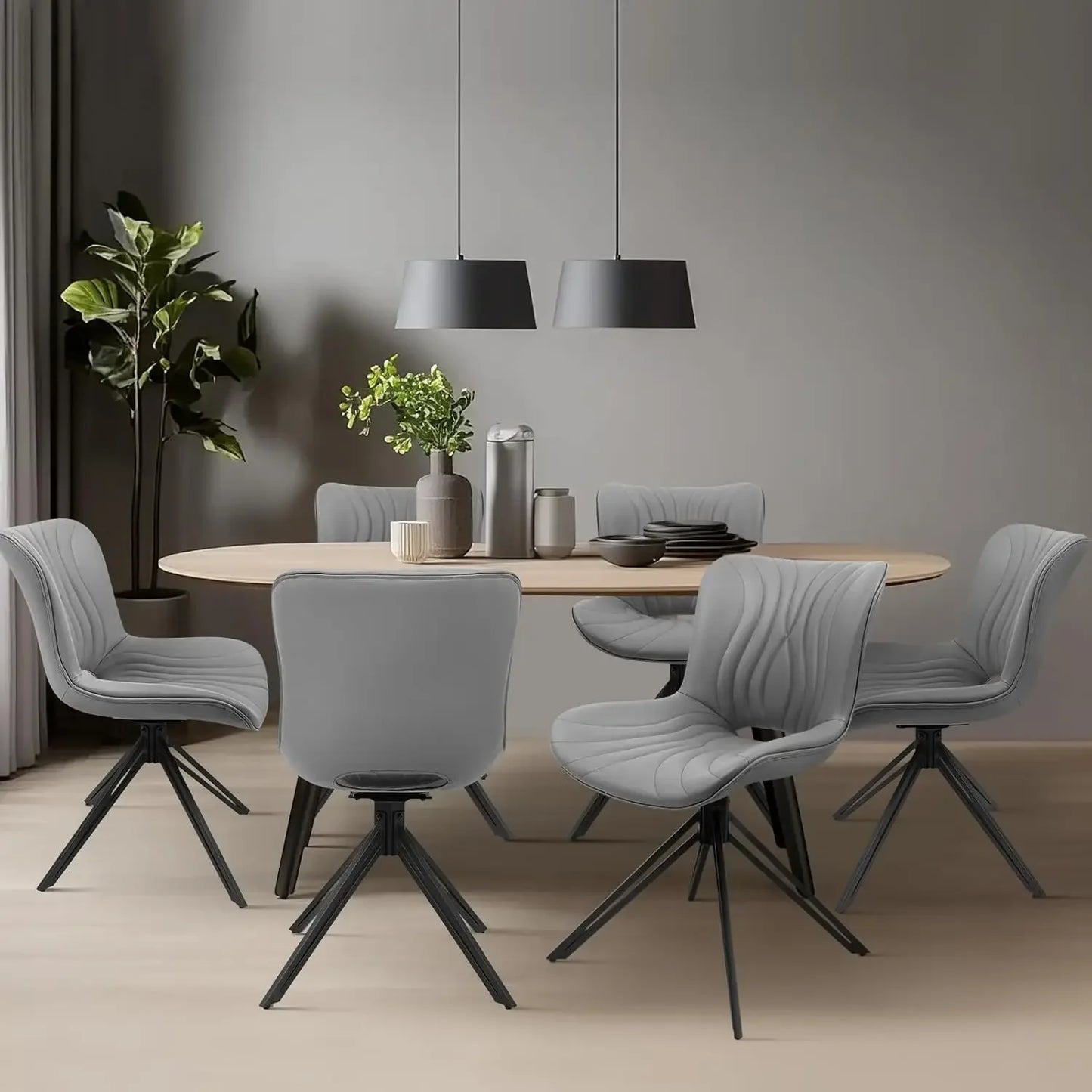 Dining Chair Set Of 6 Mid Century Faux Leather Chairs