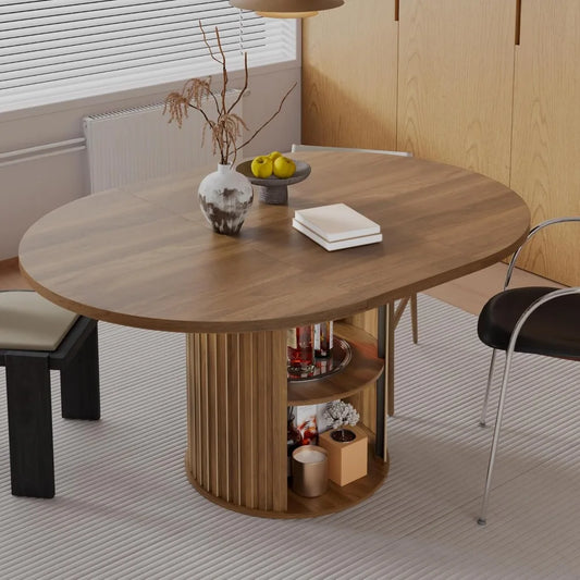 RBXC Extendable Dining Table With 2-Tier Storage Shelf