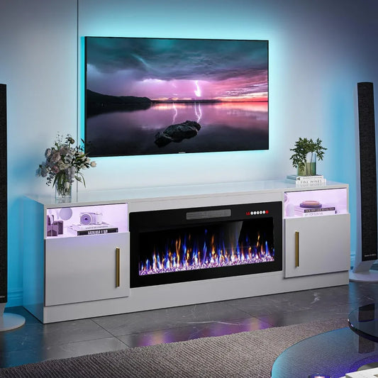 Electric Fireplace TV Stand Entertainment Center With LED Lighting
