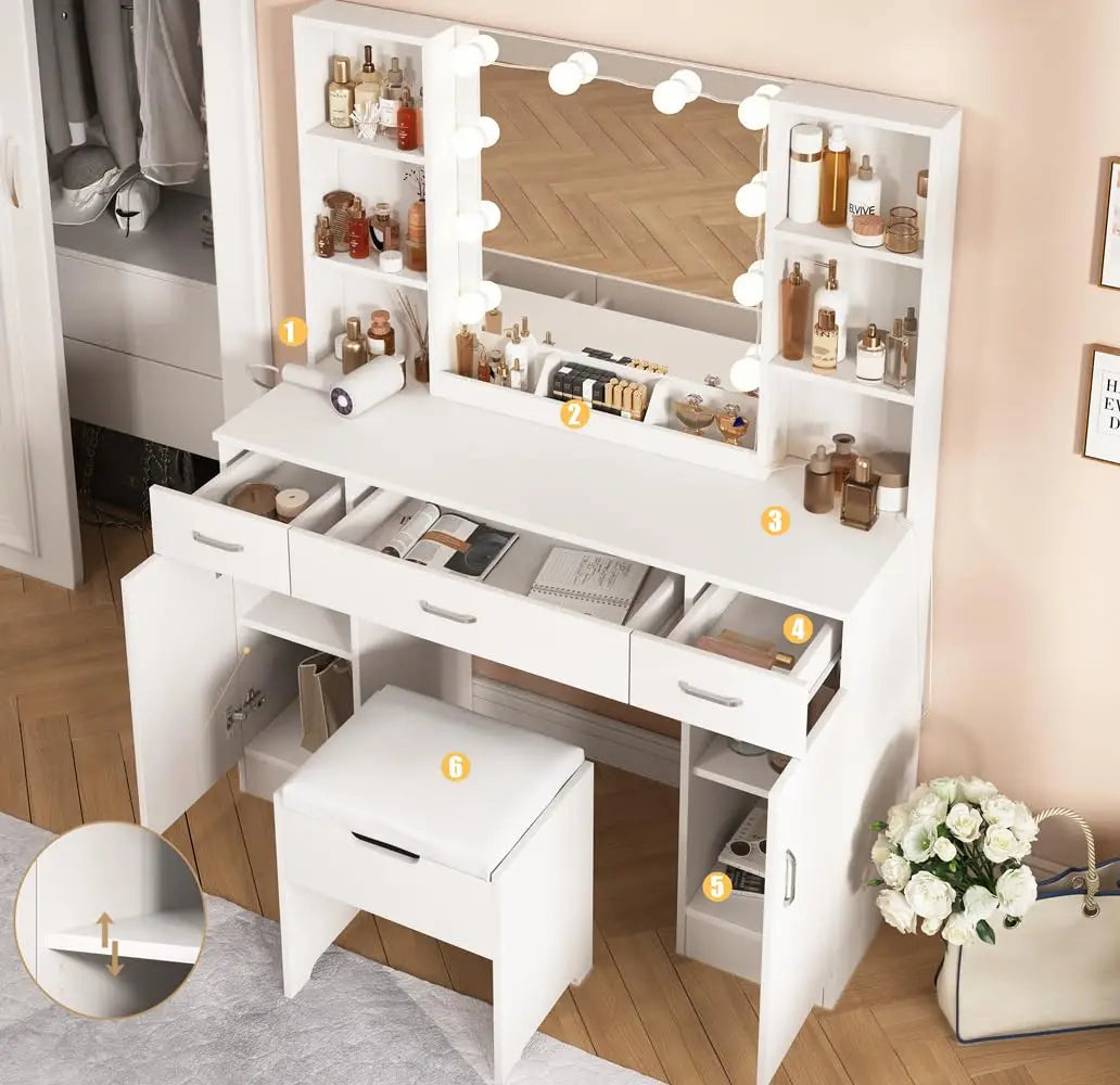 Vanity Desk With Mirror And Adjustable Lighting Makeup For Bedroom