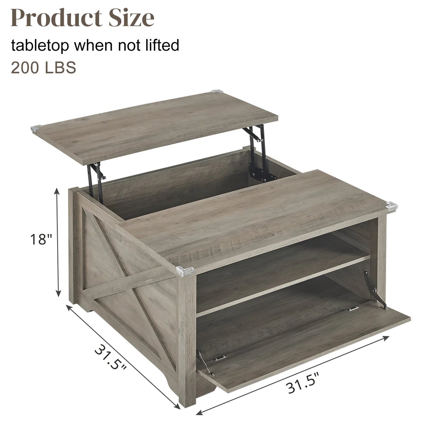 Ergonomic Rising Table with Hidden Compartment,Farmhouse Storage with Lift Tabletop for Living Room Office