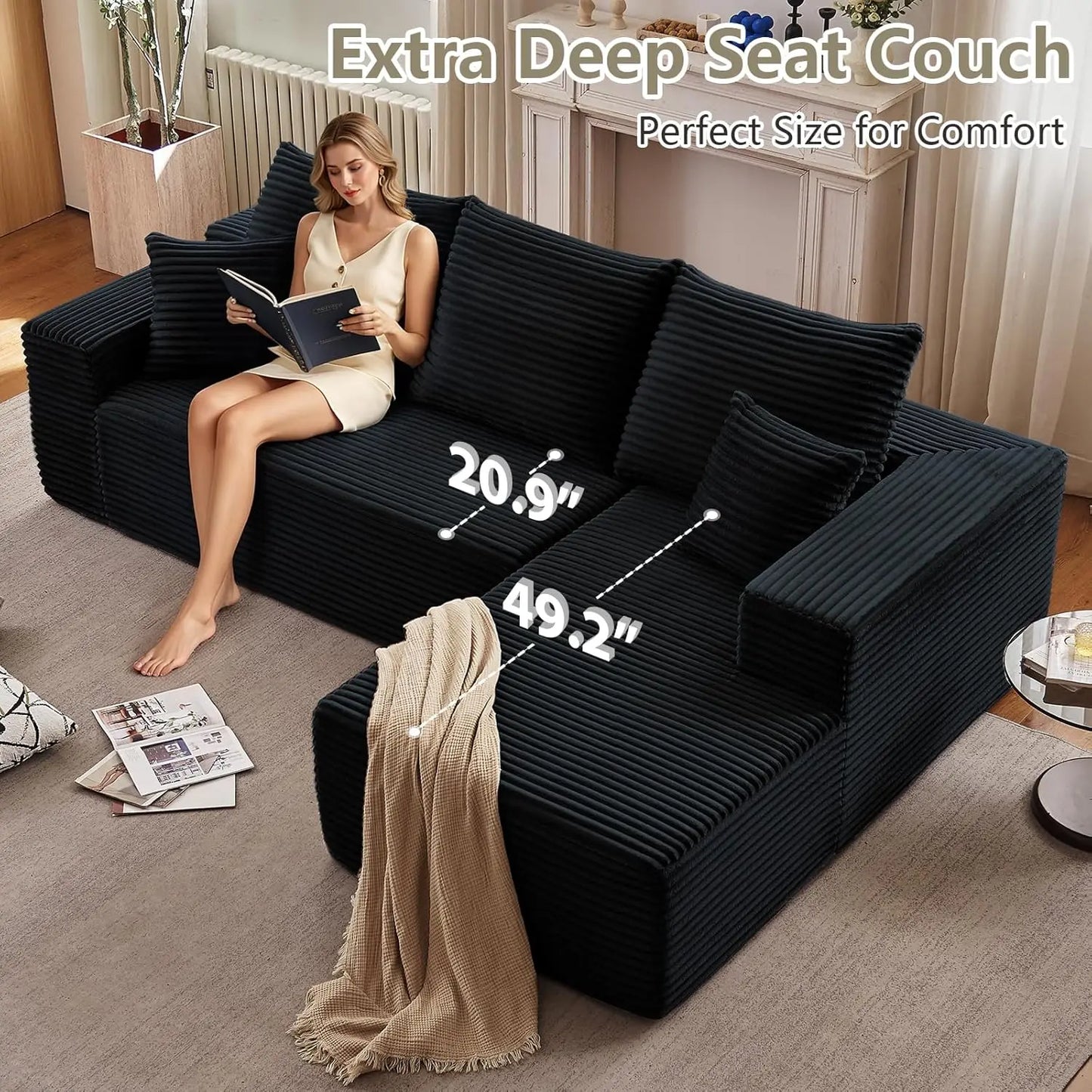 107'' Comfy Boneless L-Shaped Cloud Couch with Chaise Lounge Modern Cozy Customizable Modular Sectional  Customized