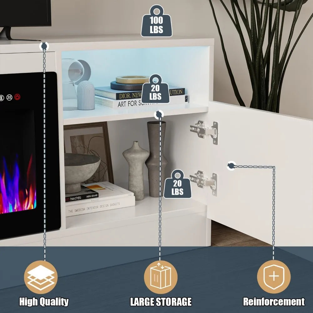 Electric Fireplace TV Stand Entertainment Center With LED Lighting