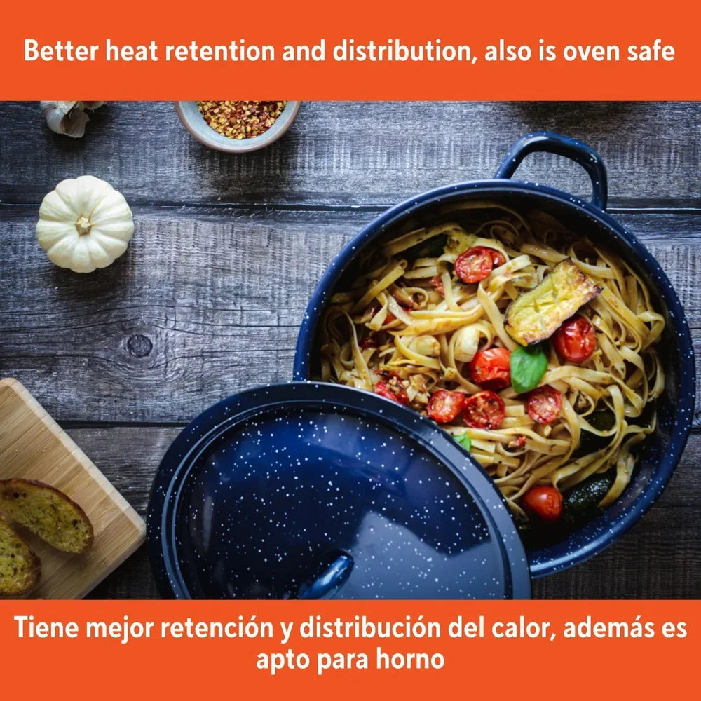 Enamel Stock Pot with Double Handles Oven Safe Durable Steel Soup Stews Cooking Pot Efficient Heat Distribution