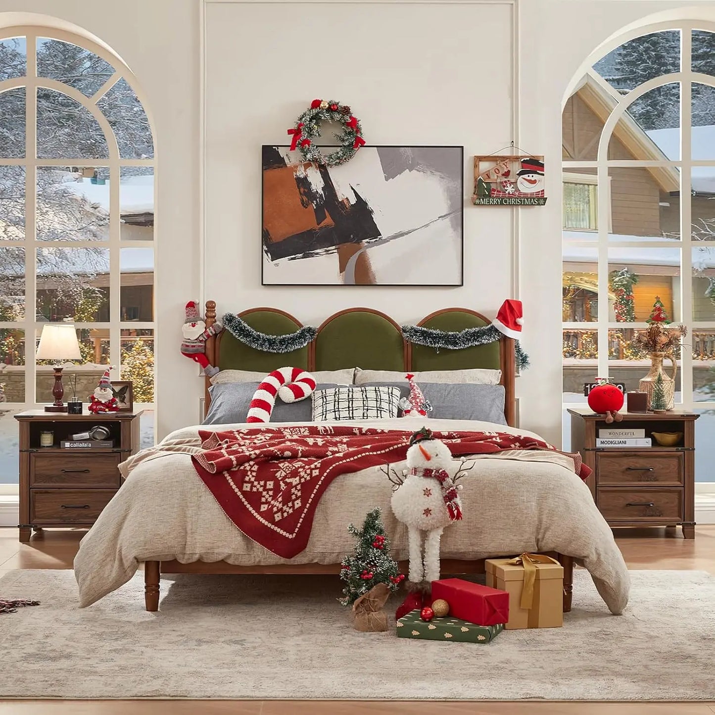 22" 2-Drawer Farmhouse Nightstand with Open Shelf for Bedroom Living Room Office, Brown, Customized