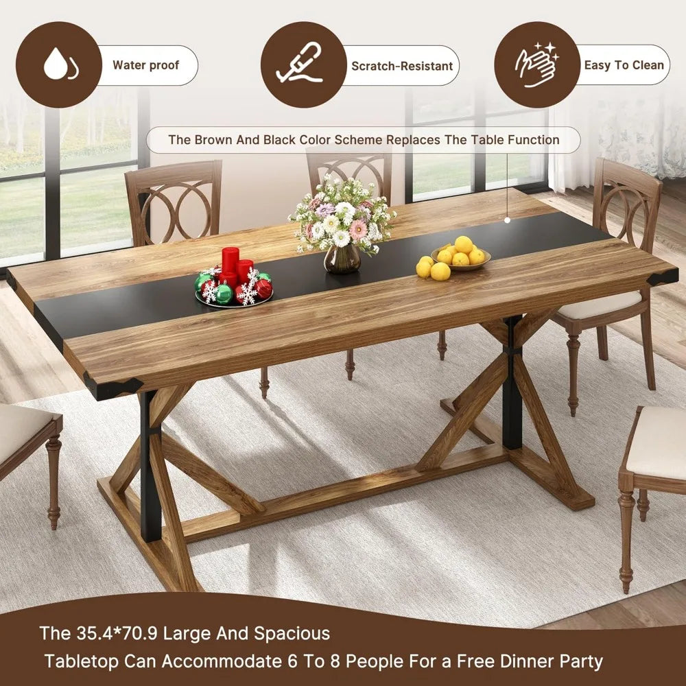 RBXC Modern Farmhouse Rectangular Dining Table Waterproof Woodtop
