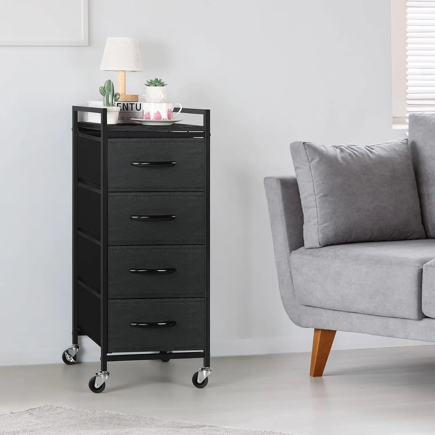 NONECN Vertical Fabric Storage Dresser With 4 Drawers for Bedroom