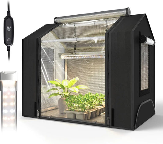 Indoor Greenhouse with Grow Light, Mini Grow Tent for Seed Starting & Plant Growth, 18W Timer Light, Waterproof Base