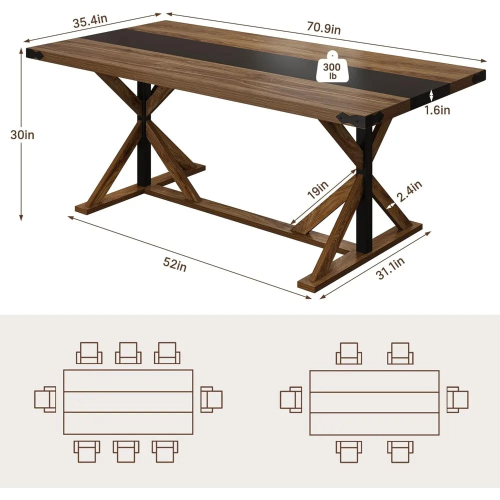 RBXC Modern Farmhouse Rectangular Dining Table Waterproof Woodtop