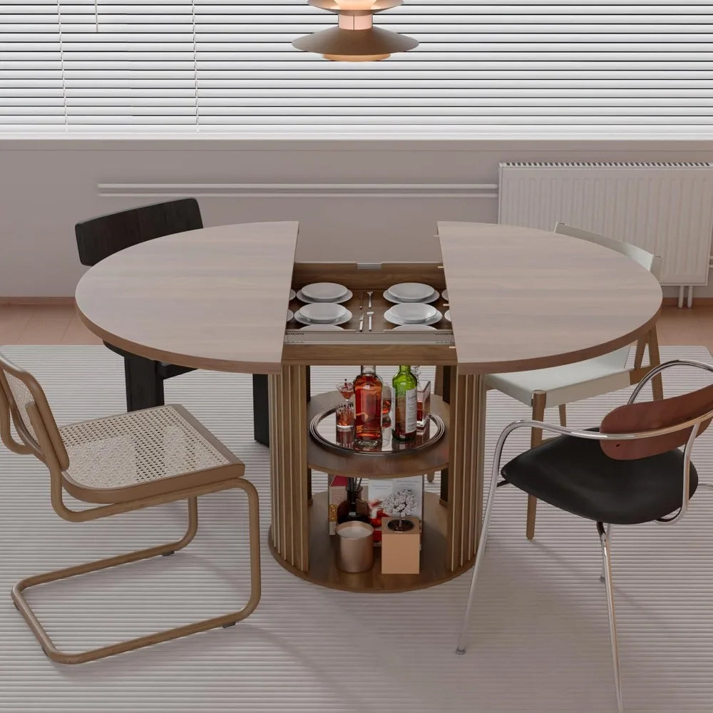 RBXC Extendable Dining Table With 2-Tier Storage Shelf