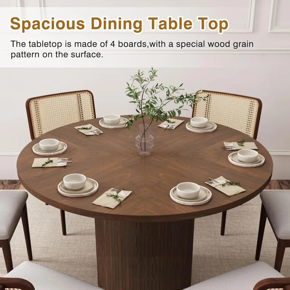 RBXC Fluted Round Dining Table Farmhouse Wood Kitchen