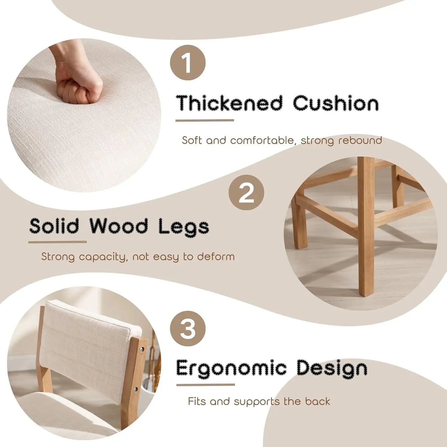 Set Of 2 Counter Height Upholstered Bar Stools With Back