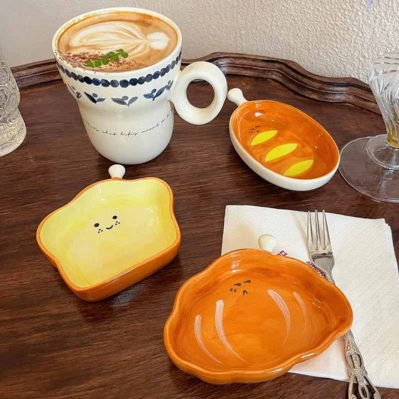 Ceramic Croissant Pattern Dessert Plate Cute Cartoon