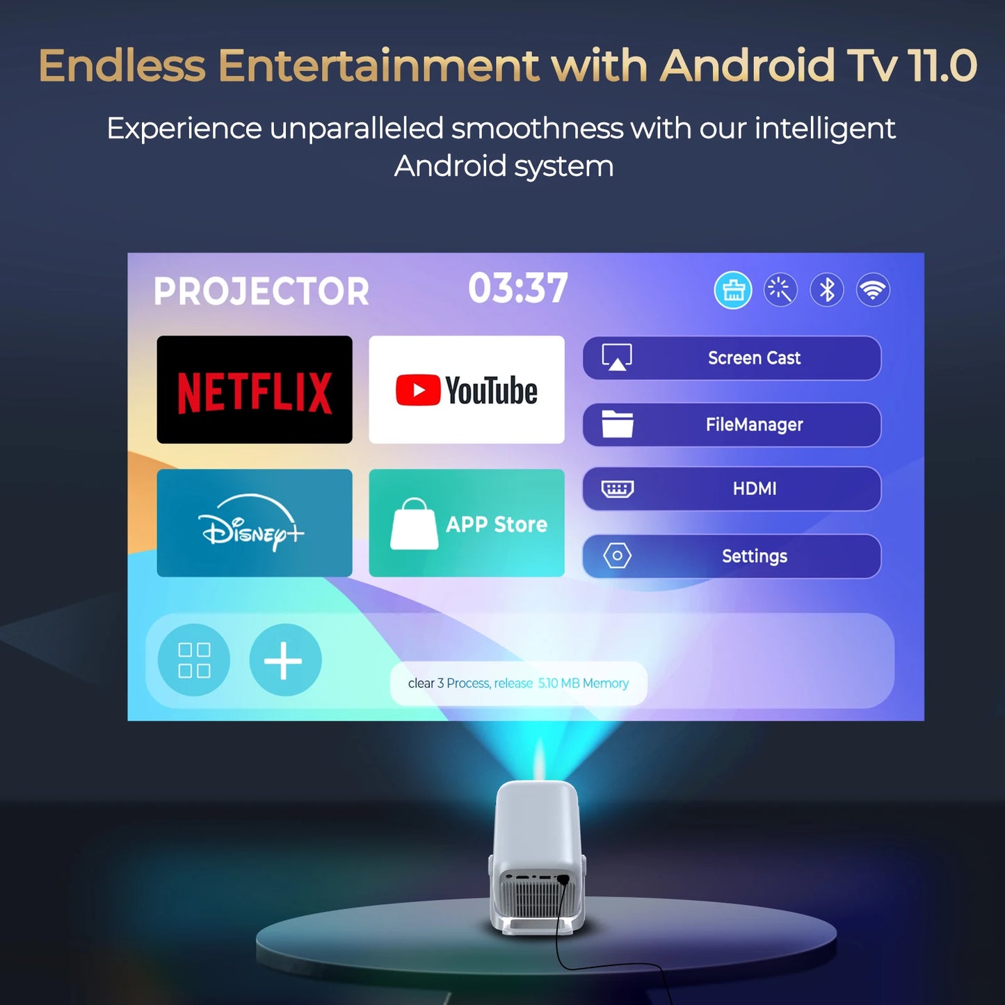 LynCast 4K Android Projector With WiFi 6 BT 5.4 Outdoor