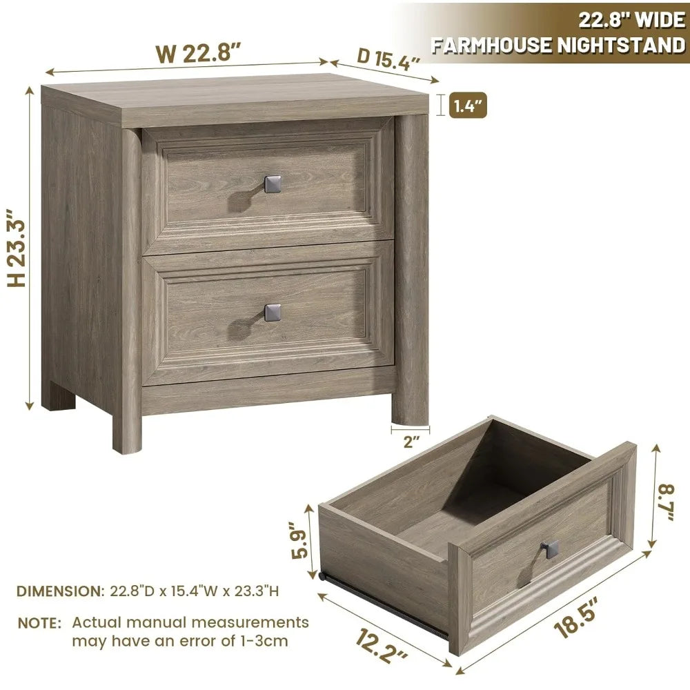 Night Stand Set of 2 Farmhouse Nightstand with 2 Drawers Storage Bed Side Table End Table with Metal Knob Large Mid, Customized