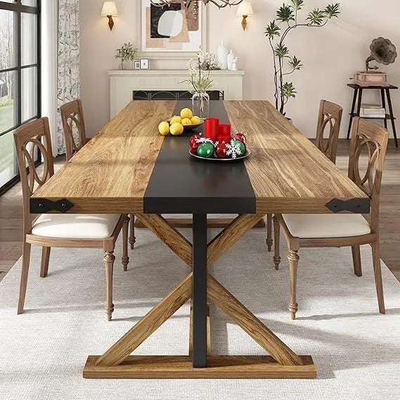 RBXC Modern Farmhouse Rectangular Dining Table Waterproof Woodtop