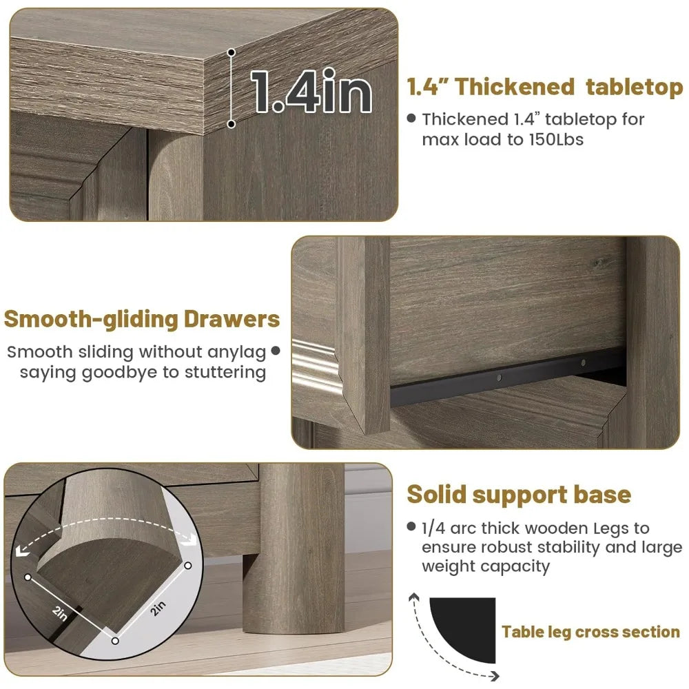 Night Stand Set of 2 Farmhouse Nightstand with 2 Drawers Storage Bed Side Table End Table with Metal Knob Large Mid, Customized