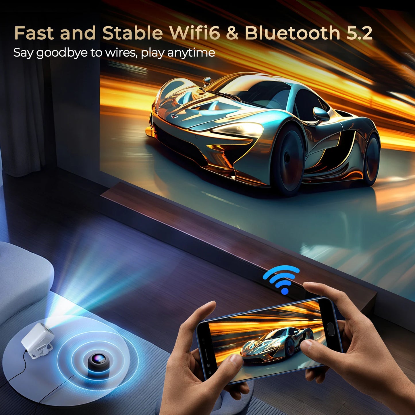 LynCast 4K Android Projector With WiFi 6 BT 5.4 Outdoor