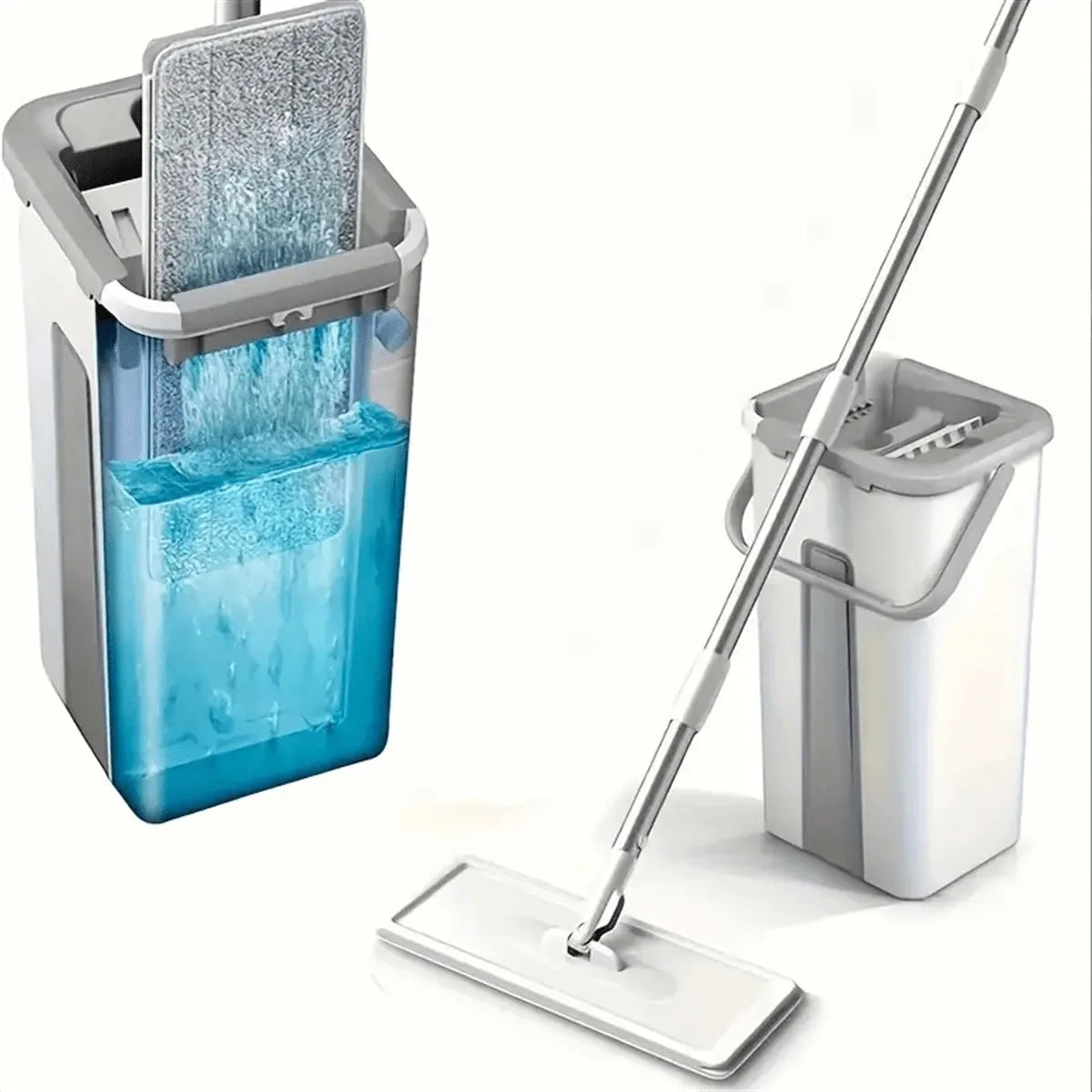 1 Set, Household Cleaning Mop And Bucket Set ,Bring Two Mop Cloths, Hand-Free Wash Flat Mop, Dust Removal Mop With Bucket