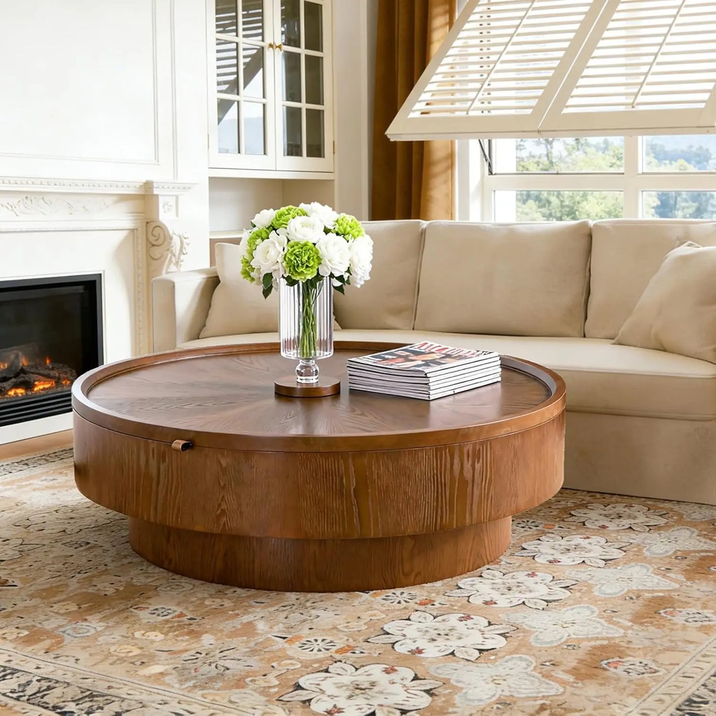 ZHUXIANG Modern Round Drum Coffee Table With Removable Lid