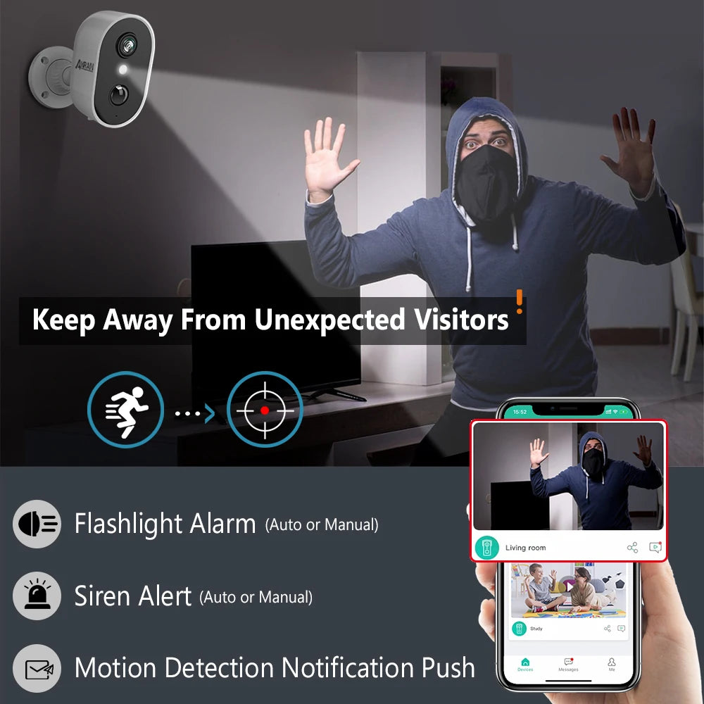 ANRAN 2K Rechargeable Battery Camera WiFi Security Cam