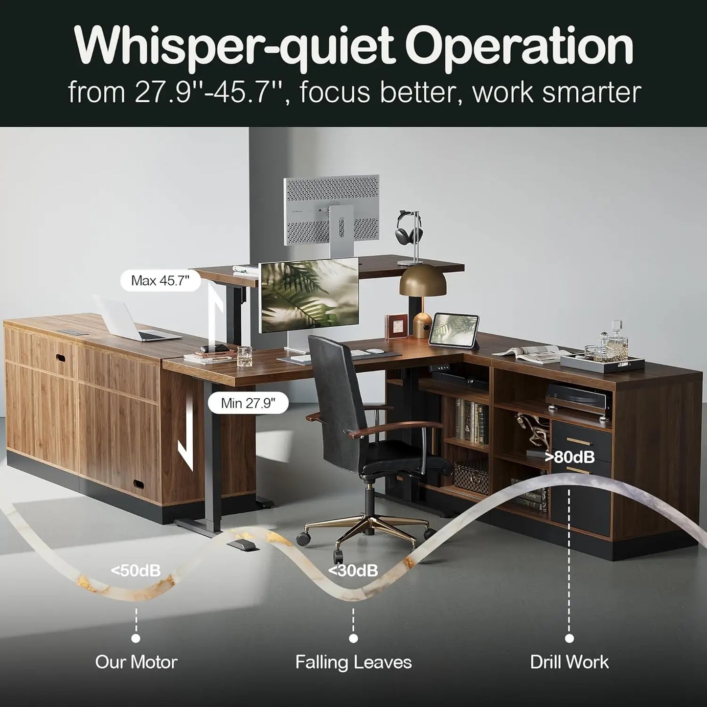 67" L Shaped Standing Desk With Storage/Drawers,File Cabinets, AC/USB, 1.18" Desktop, Height Adjustable Electric Stand Up Desk,