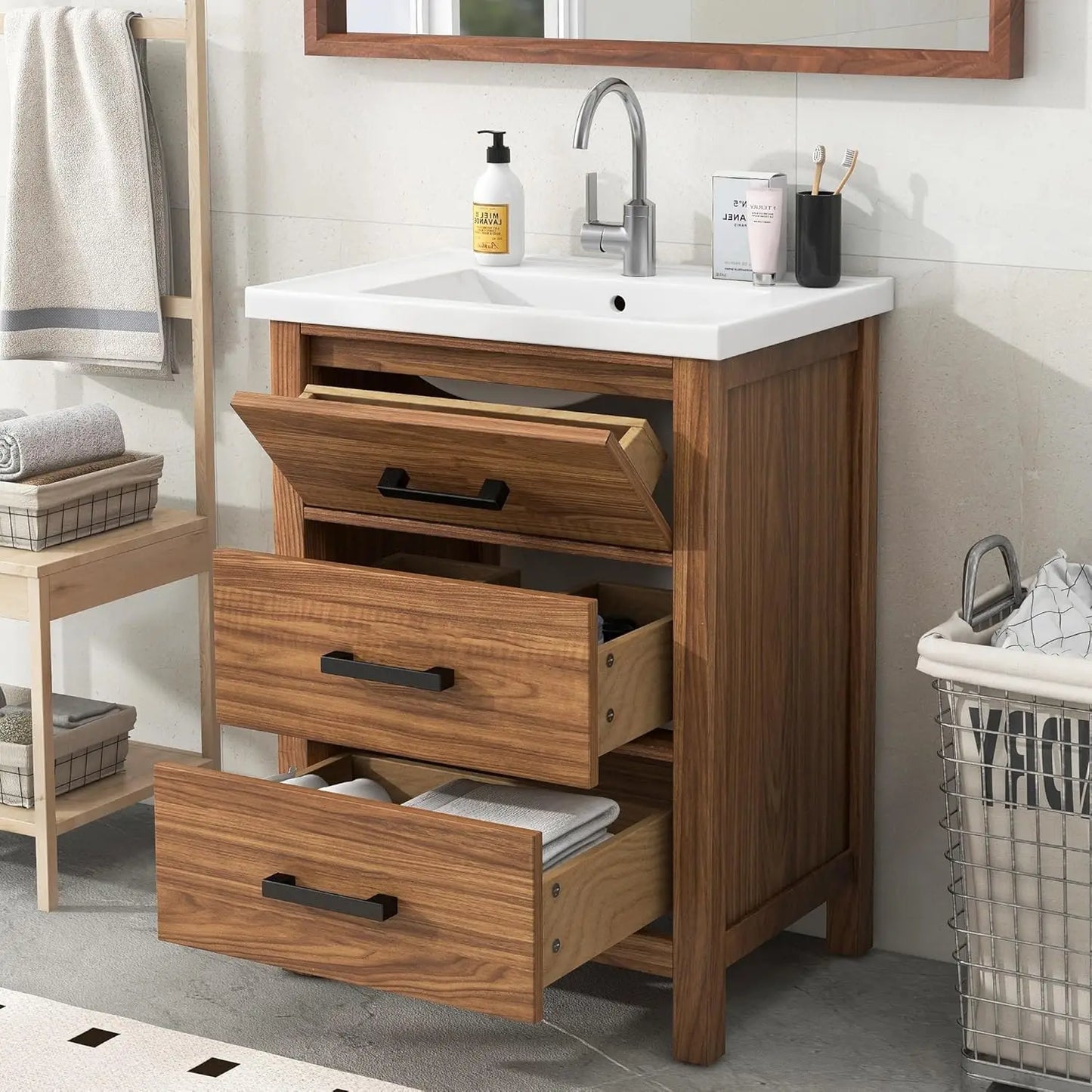 Bathroom Vanity With Sink Engineered Wood Storage Cabinet Quick Assembly