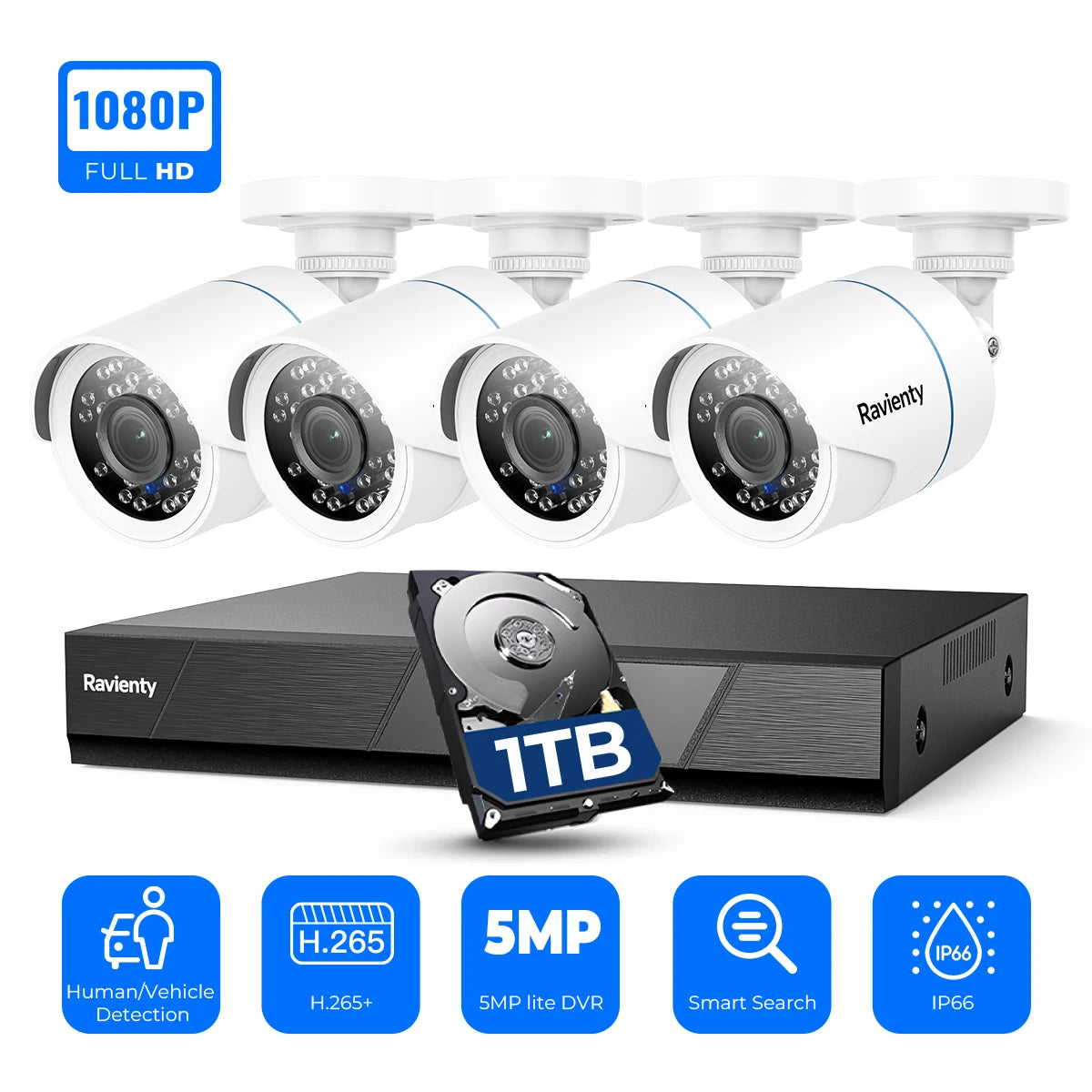 Ravienty 1080P 8 Channel CCTV Security System With AI Detection