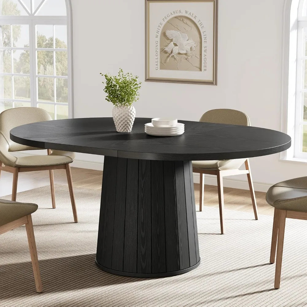 Oval Dining Table For Six With Cylindrical Pedestal