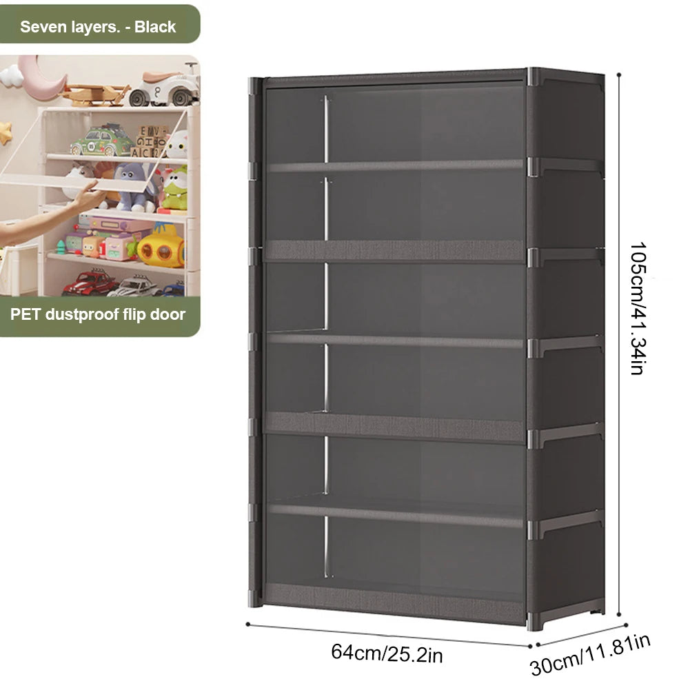 7 Tier Shoe Rack Organizer with Storage Bins and Doors