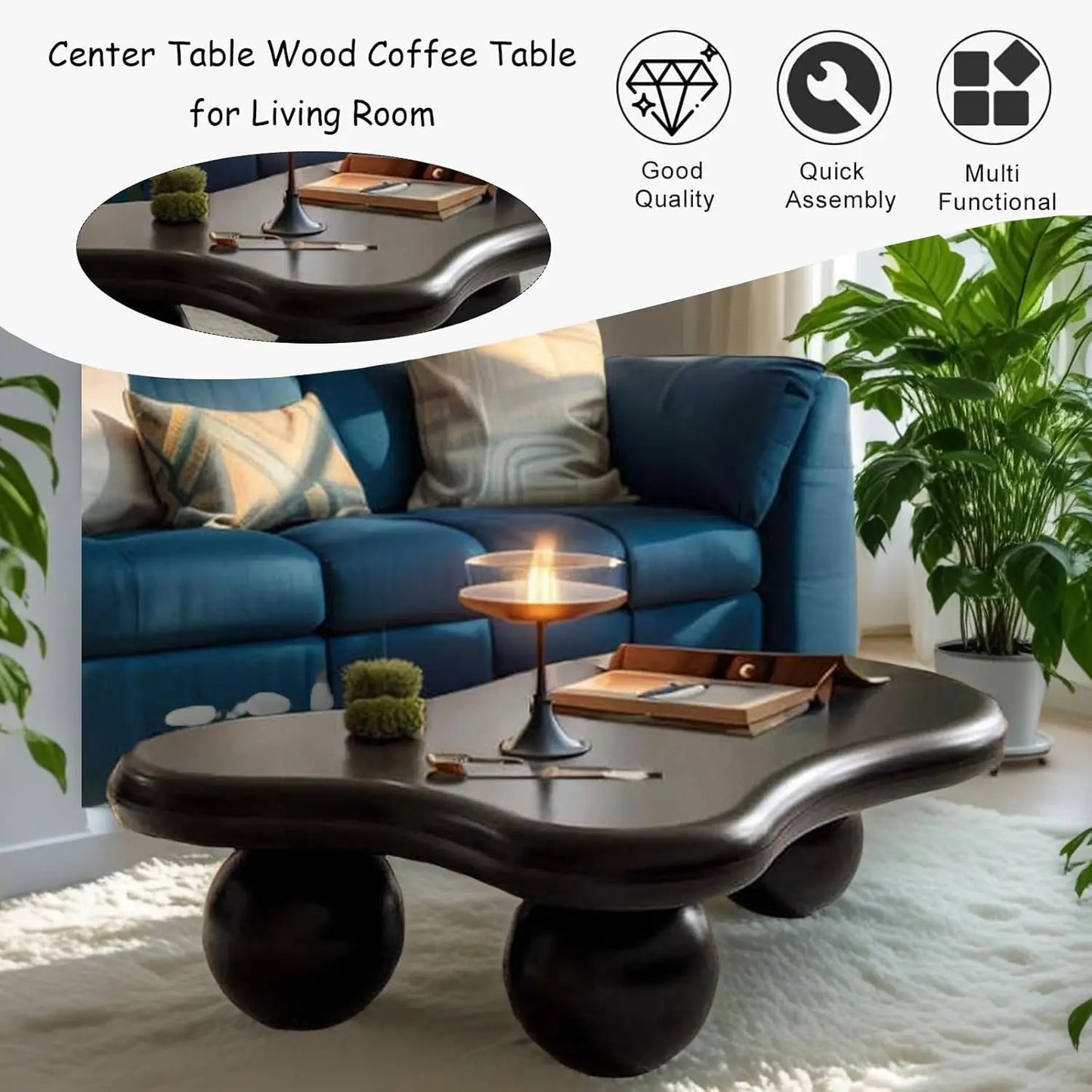 ZHUXIANG Cloud Oval Coffee Table Mid Century Modern Centerpiece